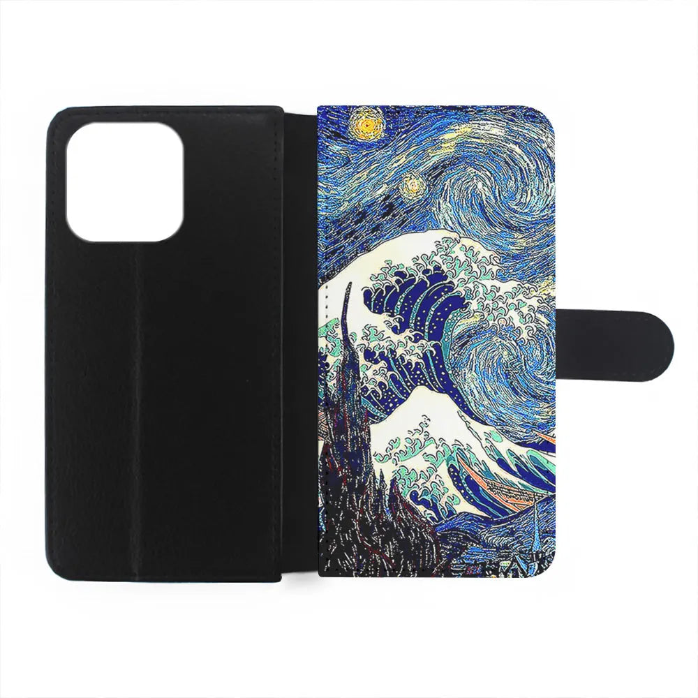 The Great Wave The Starry Night iPhone 13 Pro Case-Flip Wallet Case-Xtracase