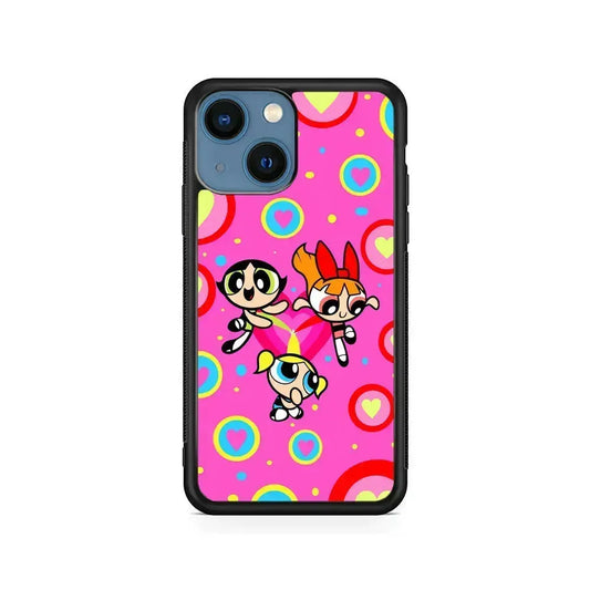 The Powerpuff Girls Love Pattern iPhone 13 Mini Case-Rubber / Black (2D Case)-Xtracase