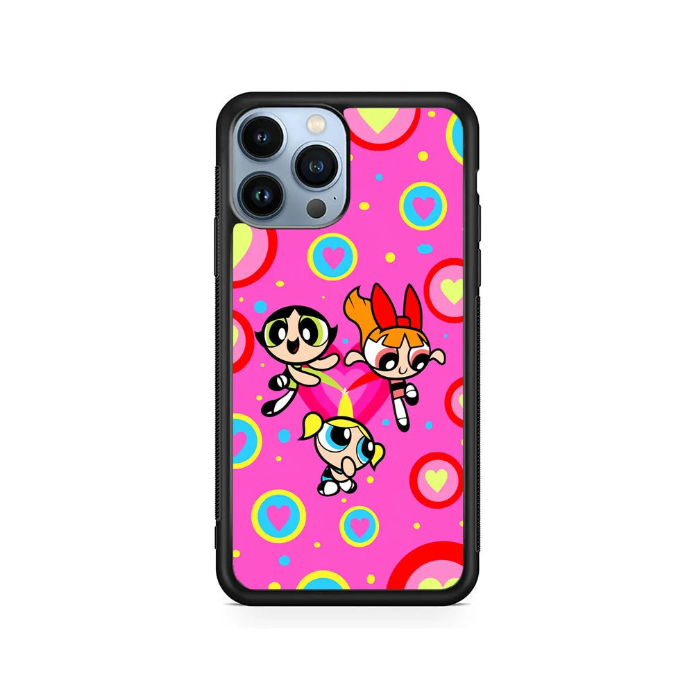 The Powerpuff Girls Love Pattern iPhone 13 Pro Case-Rubber / Black (2D Case)-Xtracase