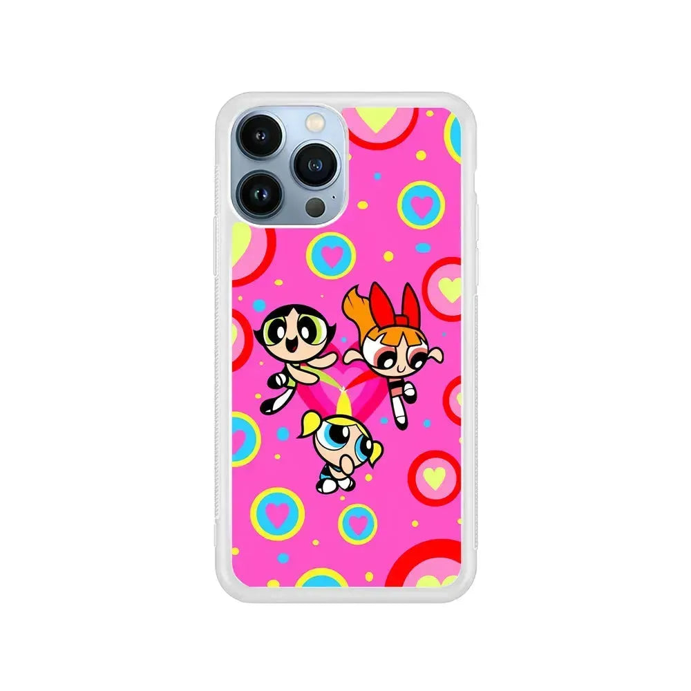 The Powerpuff Girls Love Pattern iPhone 15 Pro Max Case-Rubber / White (2D Case)-Xtracase