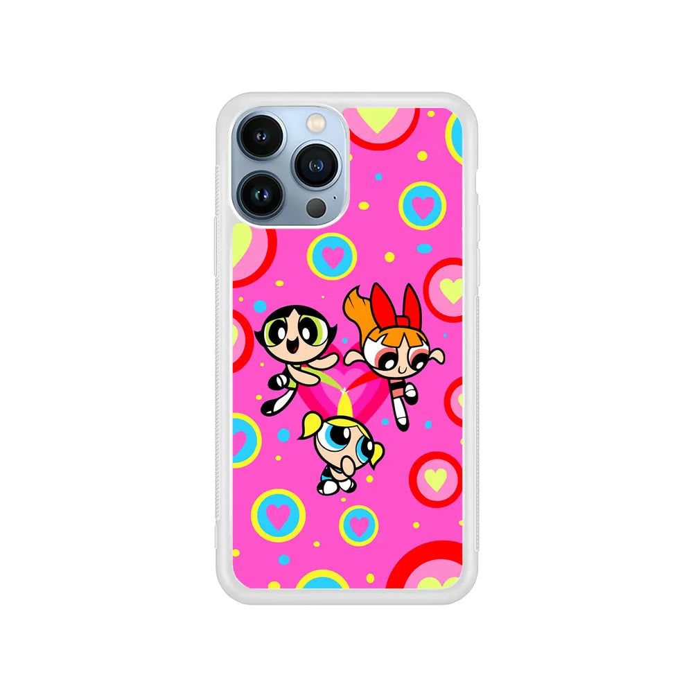 The Powerpuff Girls Love Pattern iPhone 13 Pro Case-Rubber / White (2D Case)-Xtracase