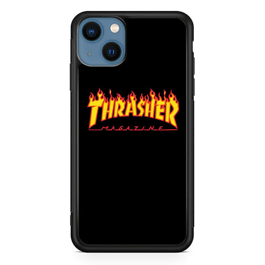 Thrasher Magazine Black Simple Fire iPhone 14 Case-Xtracase