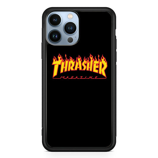 Thrasher Magazine Black Simple Fire iPhone 14 Pro Max Case-Xtracase