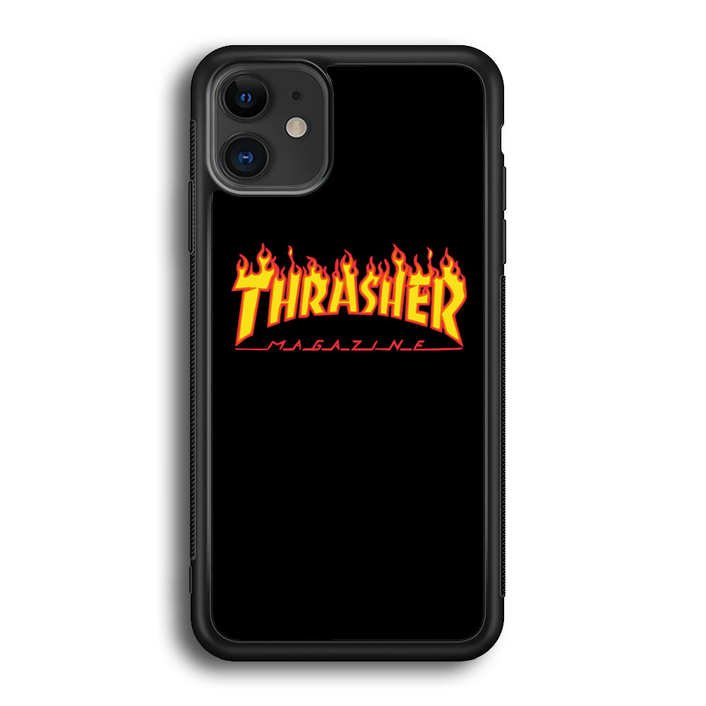 Thrasher Magazine Black Simple Fire iPhone 12 Case-Xtracase