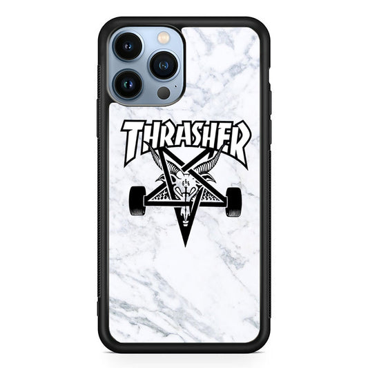 Thrasher x Pentagram White Marble iPhone 14 Pro Case-Xtracase