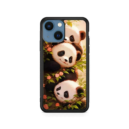 Three Cute Pandas Hiding iPhone 13 Mini Case-Rubber / Black (2D Case)-Xtracase
