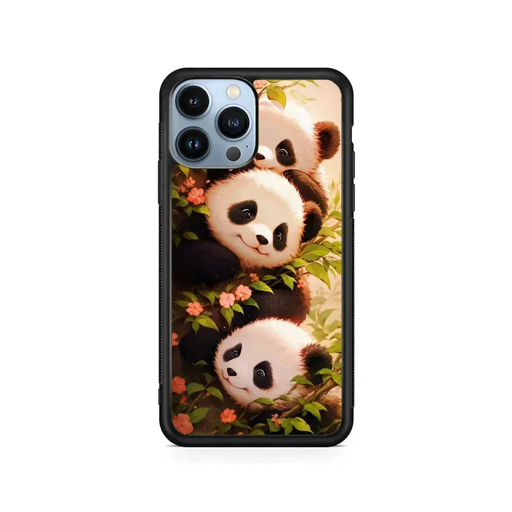 Three Cute Pandas Hiding iPhone 15 Pro Max Case-Rubber / Black (2D Case)-Xtracase