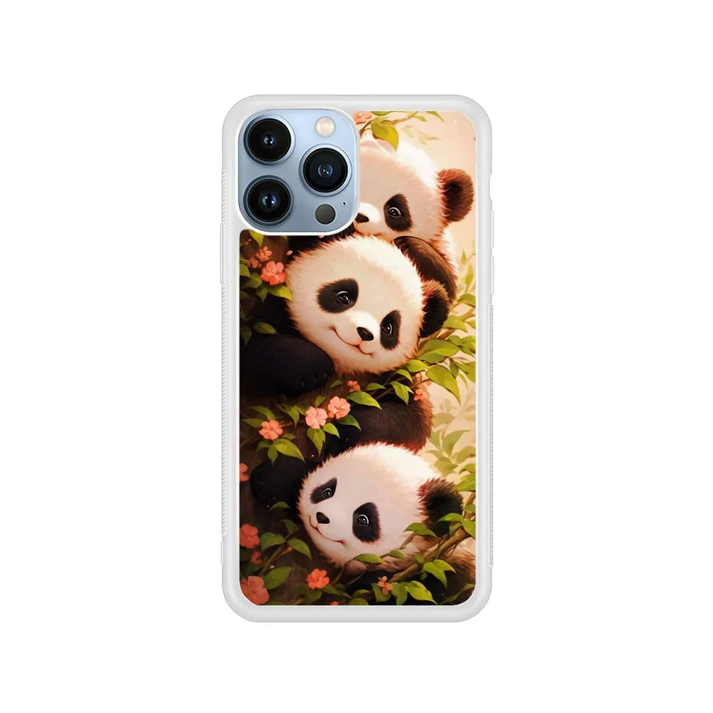 Three Cute Pandas Hiding iPhone 13 Pro Case-Rubber / White (2D Case)-Xtracase