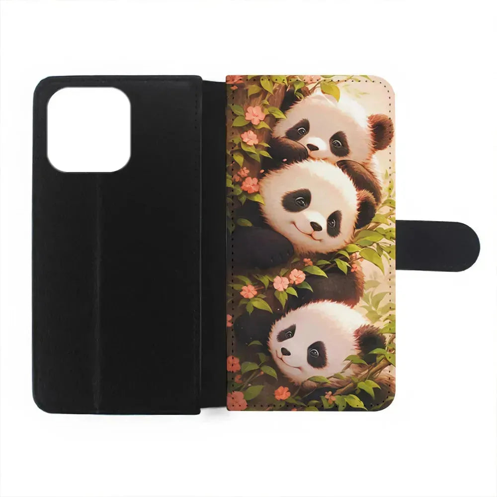 Three Cute Pandas Hiding iPhone 15 Pro Max Case-Flip Wallet Case-Xtracase