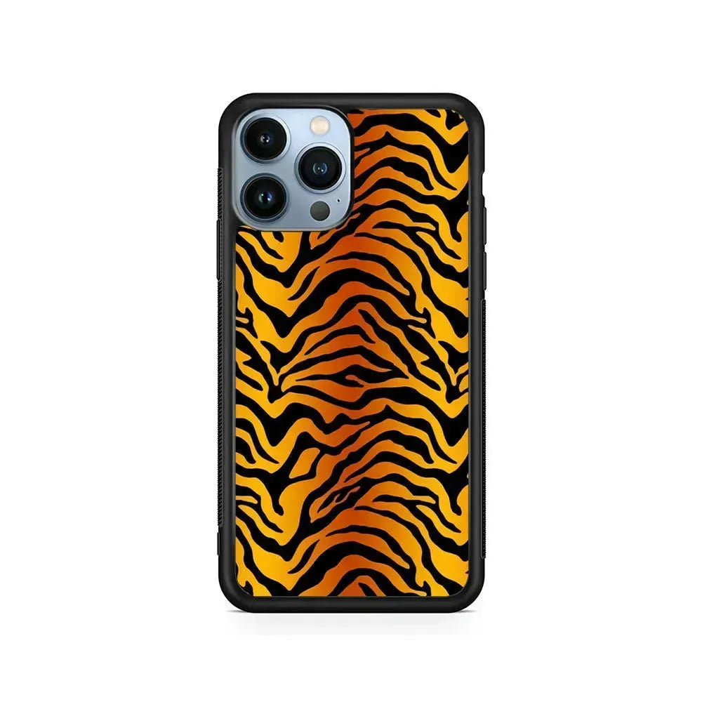 Tiger Stripe Skin Pattern iPhone 15 Pro Max Case-Rubber / Black (2D Case)-Xtracase