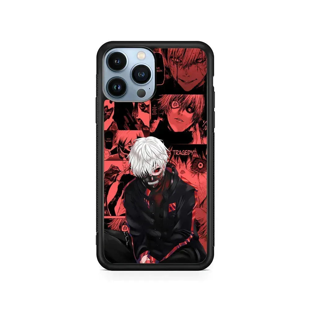 Tokyo Ghoul Ken Kaneki Comic iPhone 15 Pro Max Case-Rubber / Black (2D Case)-Xtracase