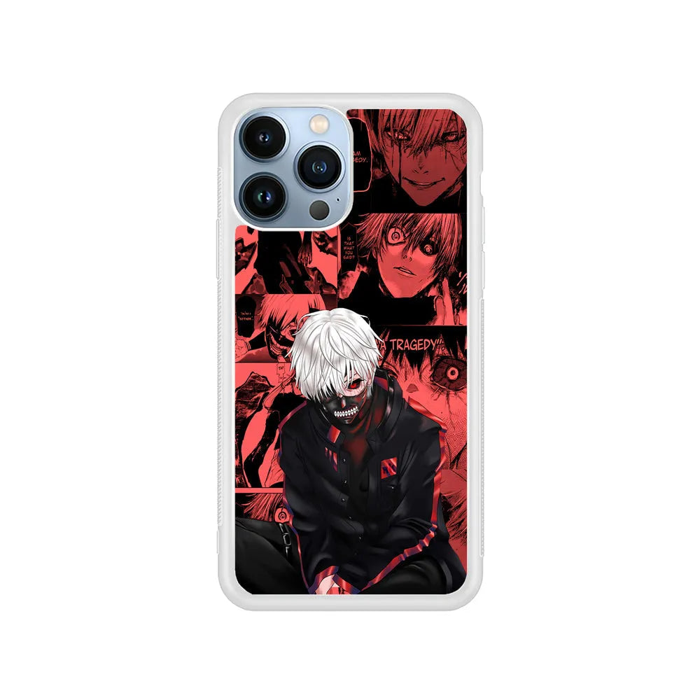 Tokyo Ghoul Ken Kaneki Comic iPhone 13 Pro Case-Rubber / White (2D Case)-Xtracase