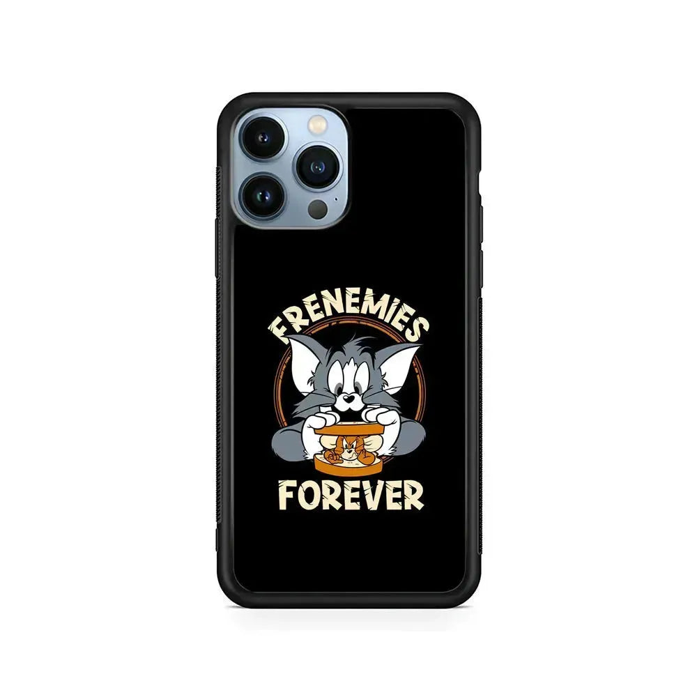 Tom and Jerry Frenemies Forever iPhone 15 Pro Max Case-Rubber / Black (2D Case)-Xtracase