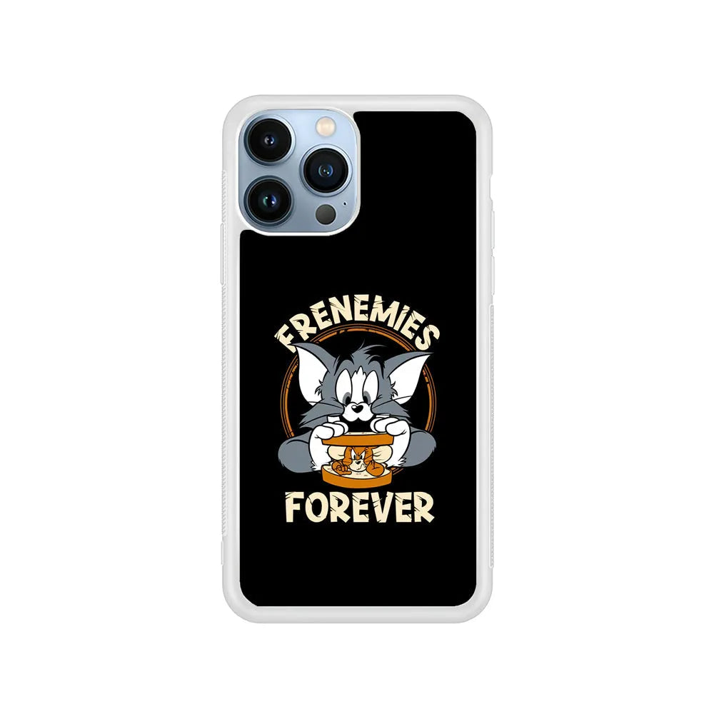 Tom and Jerry Frenemies Forever iPhone 13 Pro Case-Rubber / White (2D Case)-Xtracase