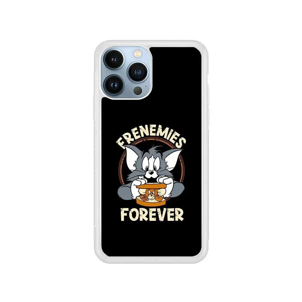 Tom and Jerry Frenemies Forever iPhone 15 Pro Max Case-Rubber / White (2D Case)-Xtracase
