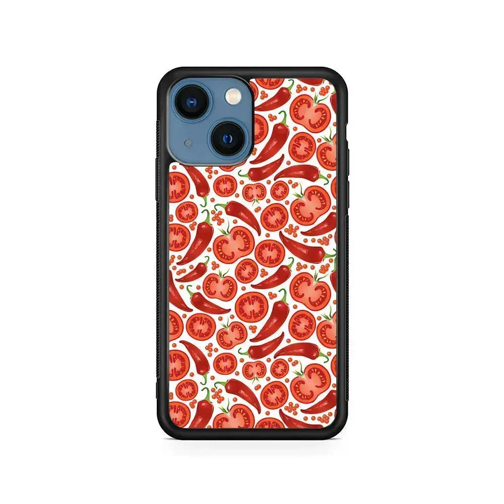 Tomatoes and Chili Peppers iPhone 13 Mini Case-Rubber / Black (2D Case)-Xtracase