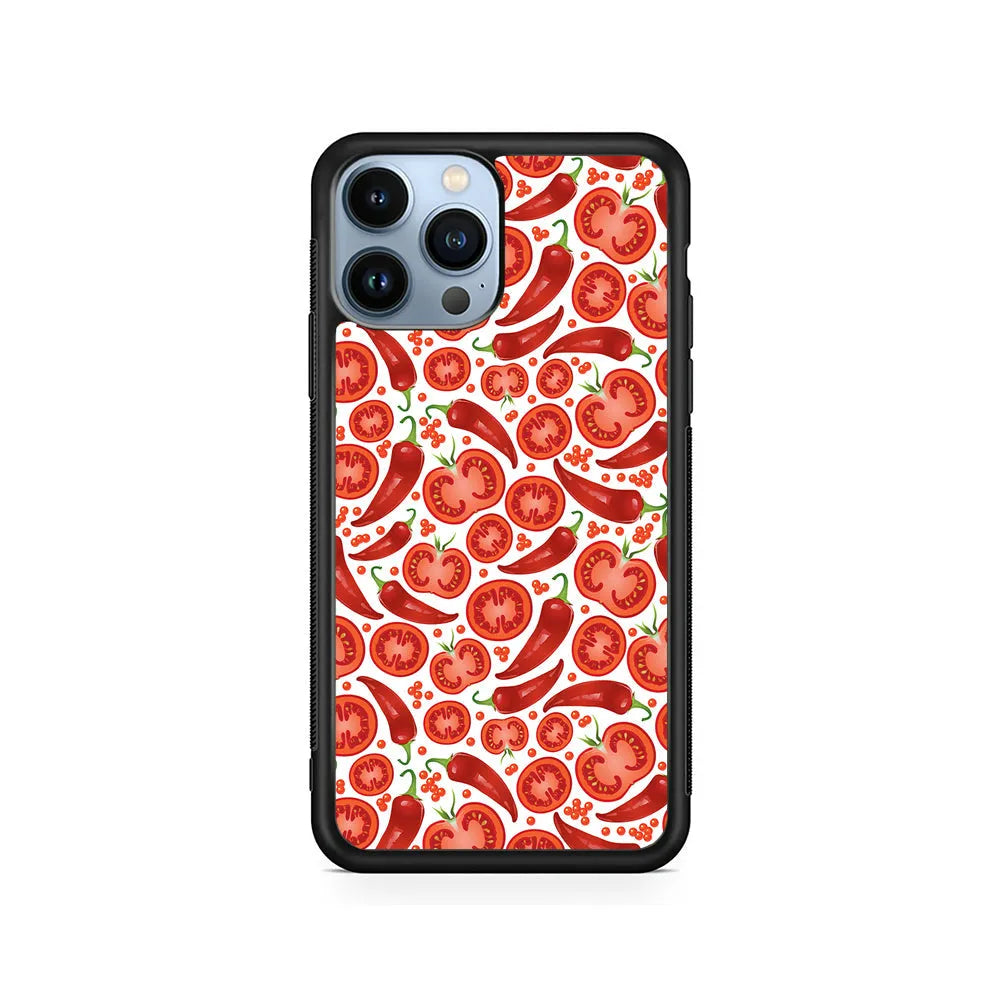 Tomatoes and Chili Peppers iPhone 13 Pro Max Case-Rubber / Black (2D Case)-Xtracase
