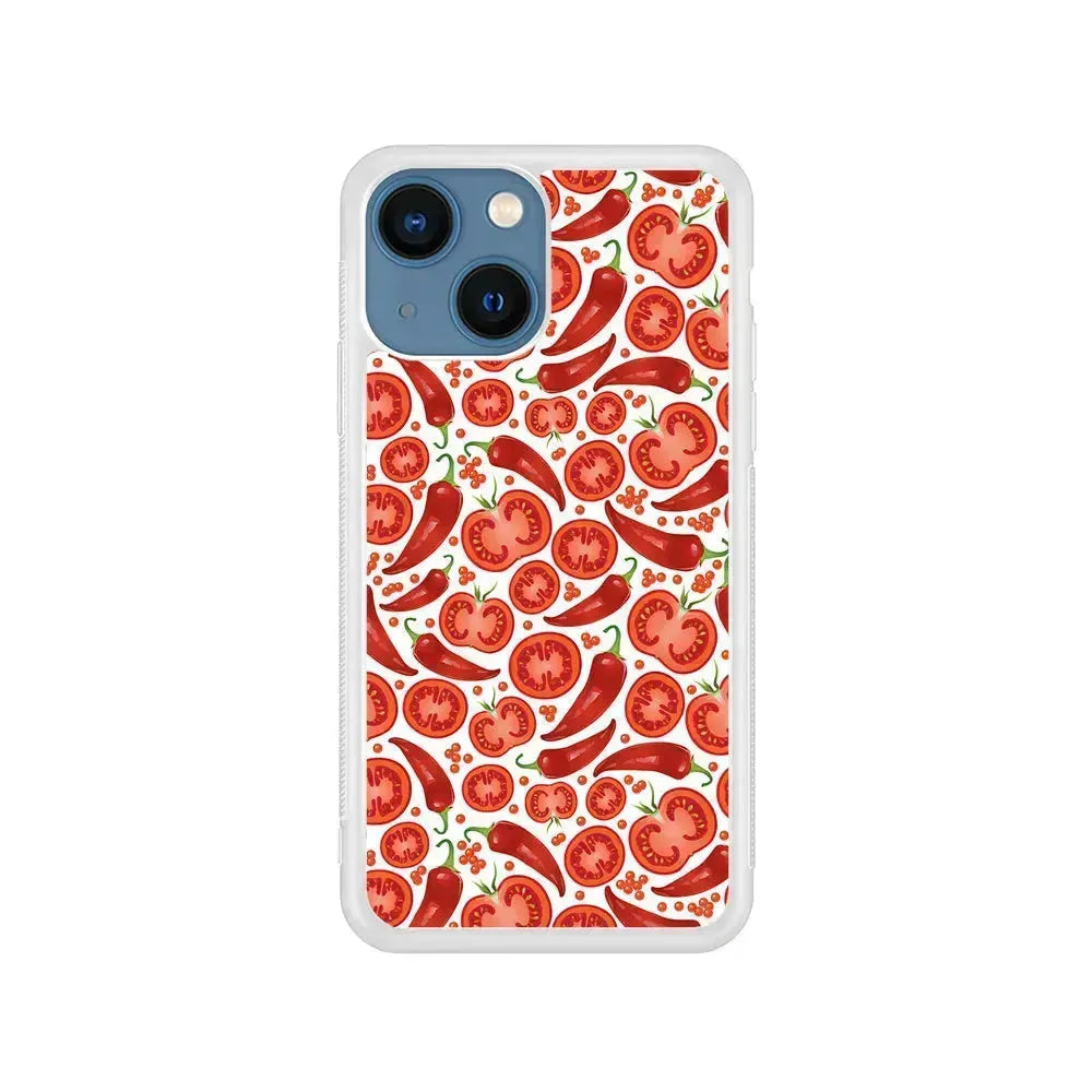 Tomatoes and Chili Peppers iPhone 13 Mini Case-Rubber / White (2D Case)-Xtracase