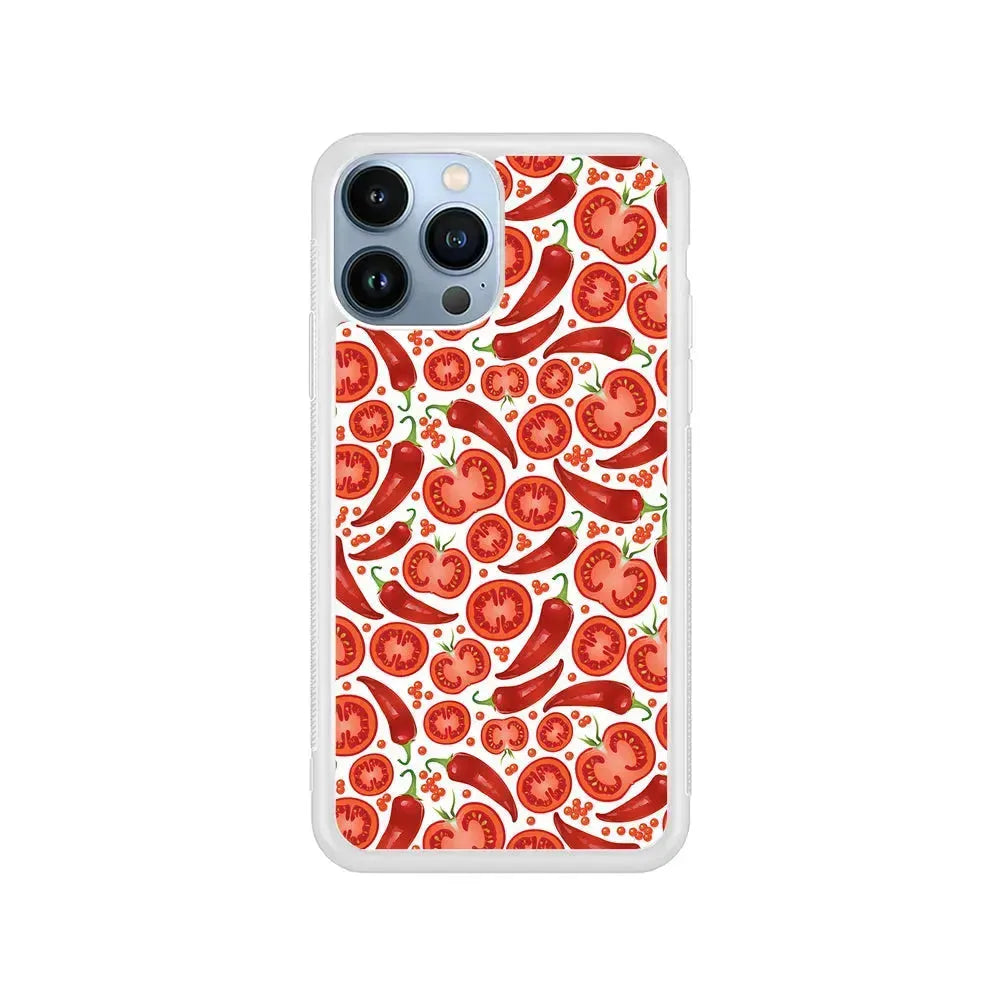 Tomatoes and Chili Peppers iPhone 15 Pro Max Case-Rubber / White (2D Case)-Xtracase