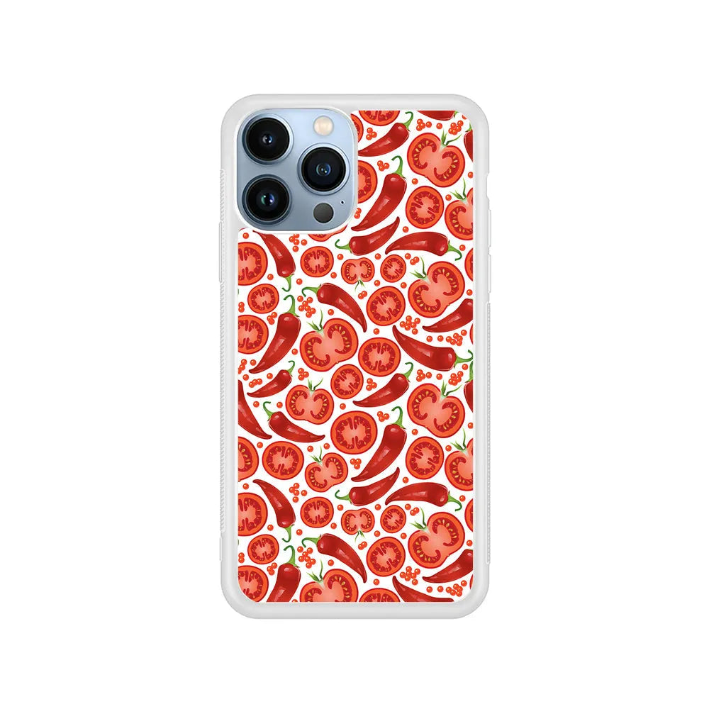 Tomatoes and Chili Peppers iPhone 13 Pro Case-Rubber / White (2D Case)-Xtracase