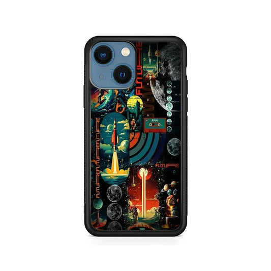 Travel Future Worlds Space iPhone 13 Mini Case-Rubber / Black (2D Case)-Xtracase