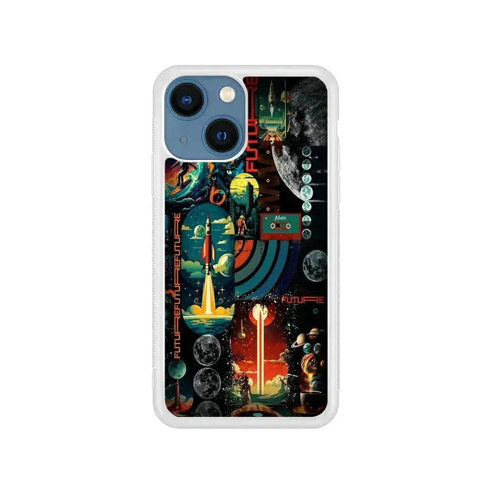 Travel Future Worlds Space iPhone 13 Mini Case-Rubber / White (2D Case)-Xtracase