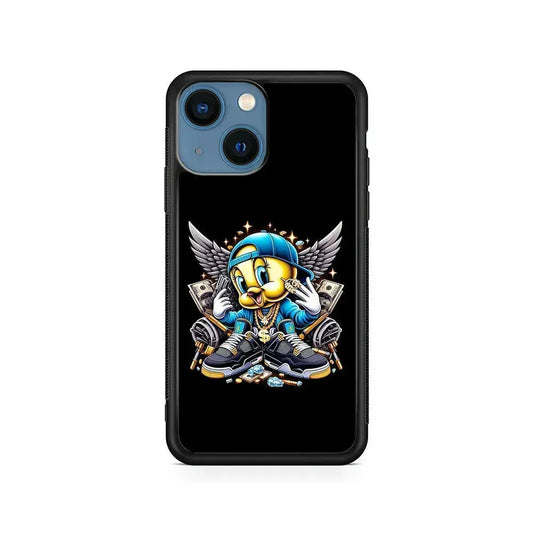 Tweety Bird Rich iPhone 13 Mini Case-Rubber / Black (2D Case)-Xtracase