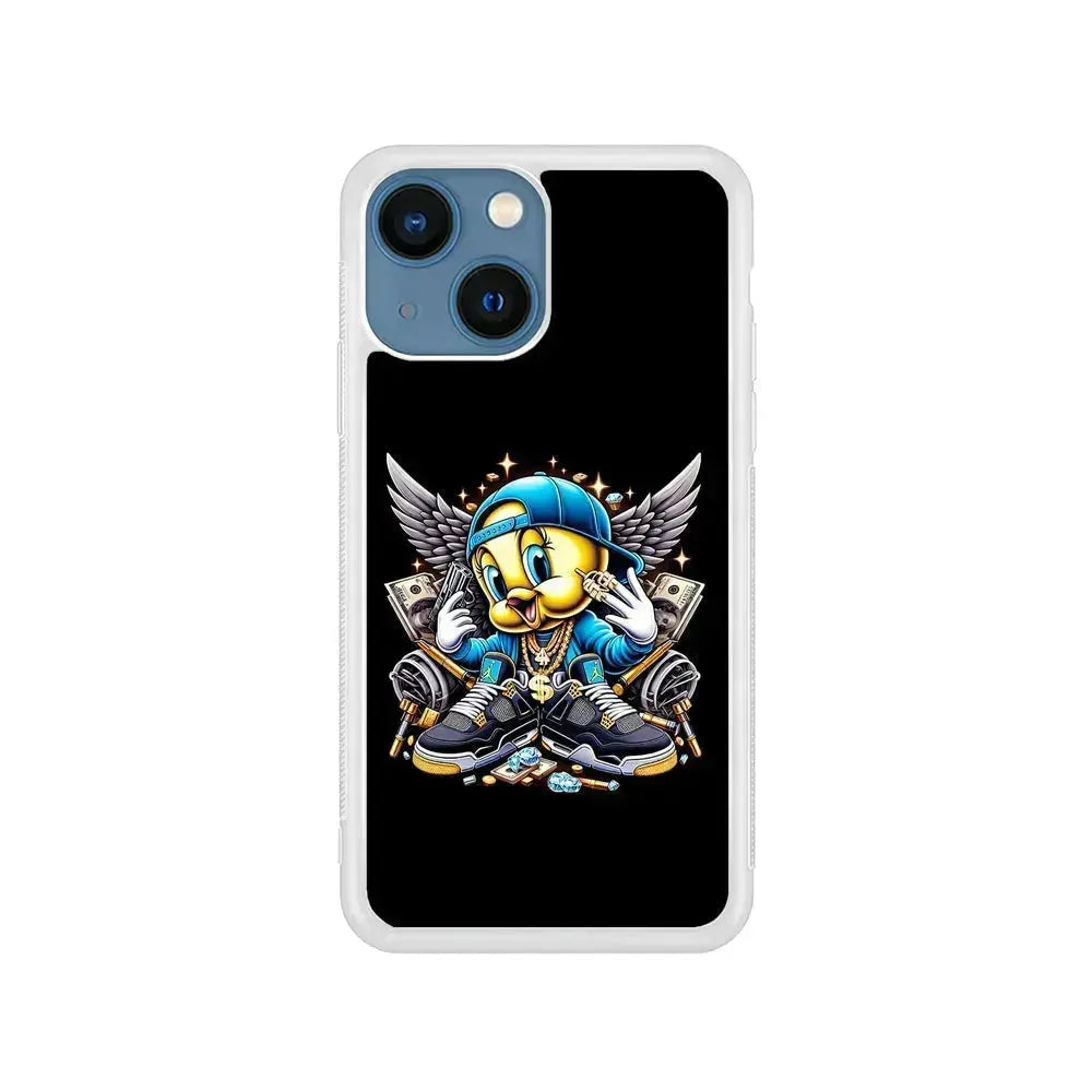 Tweety Bird Rich iPhone 13 Mini Case-Rubber / White (2D Case)-Xtracase