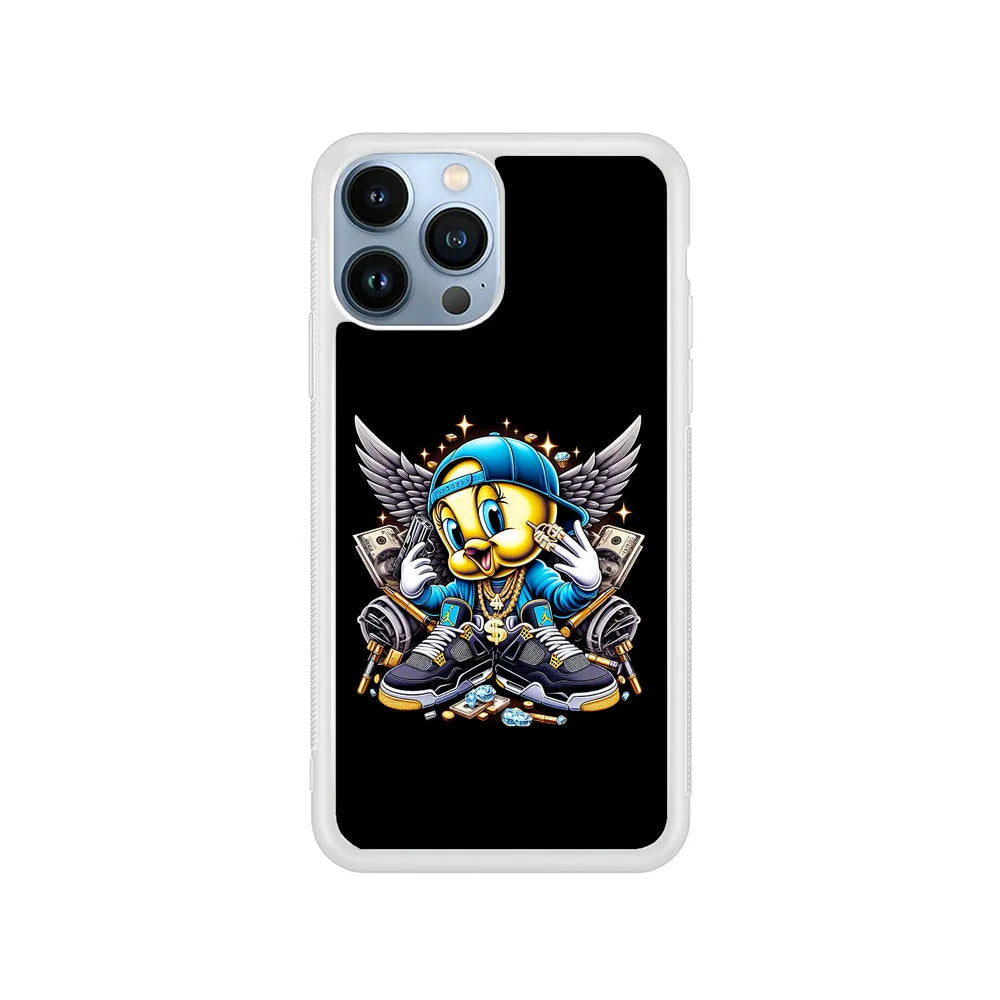 Tweety Bird Rich iPhone 13 Pro Max Case-Rubber / White (2D Case)-Xtracase
