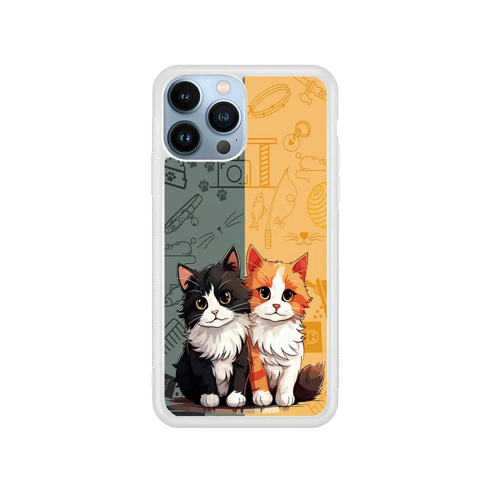 Two Cute Cats Kawai iPhone 13 Pro Case-Rubber / White (2D Case)-Xtracase