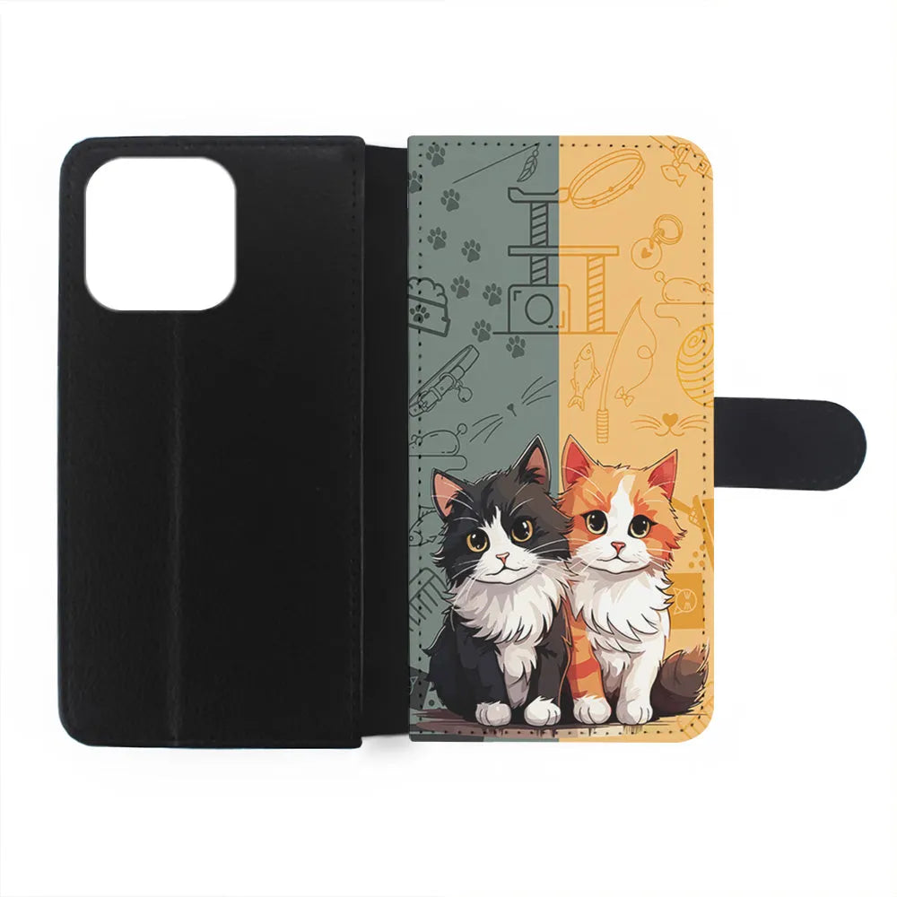 Two Cute Cats Kawai iPhone 13 Pro Case-Flip Wallet Case-Xtracase