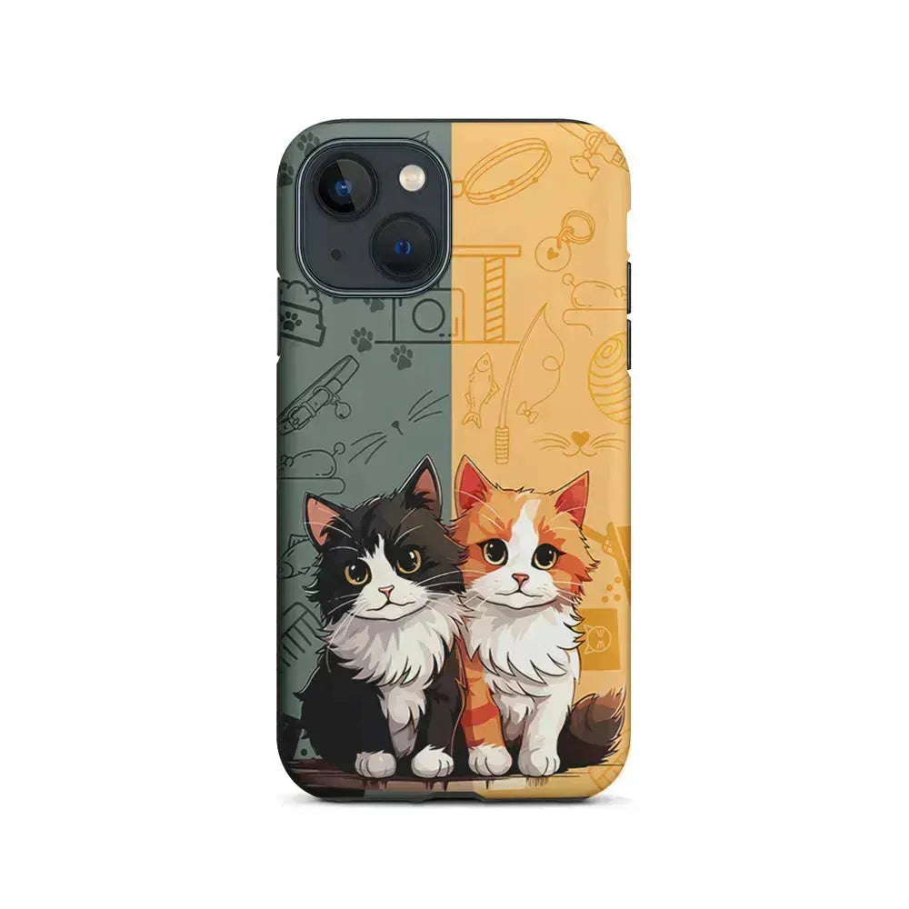 Two Cute Cats Kawai iPhone 13 Mini Case-2 in 1 Tough Case-Xtracase