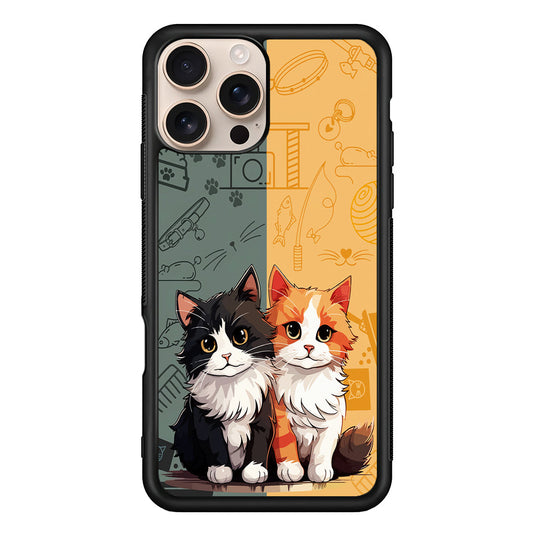 Two Cute Cats Kawai iPhone 16 Pro Max Case - iPhone 16 Pro Max