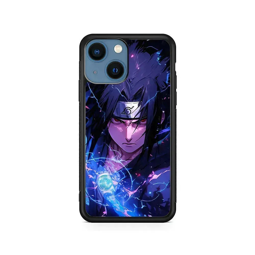 Uchiha Sasuke Serious mode iPhone 13 Mini Case-Rubber / Black (2D Case)-Xtracase