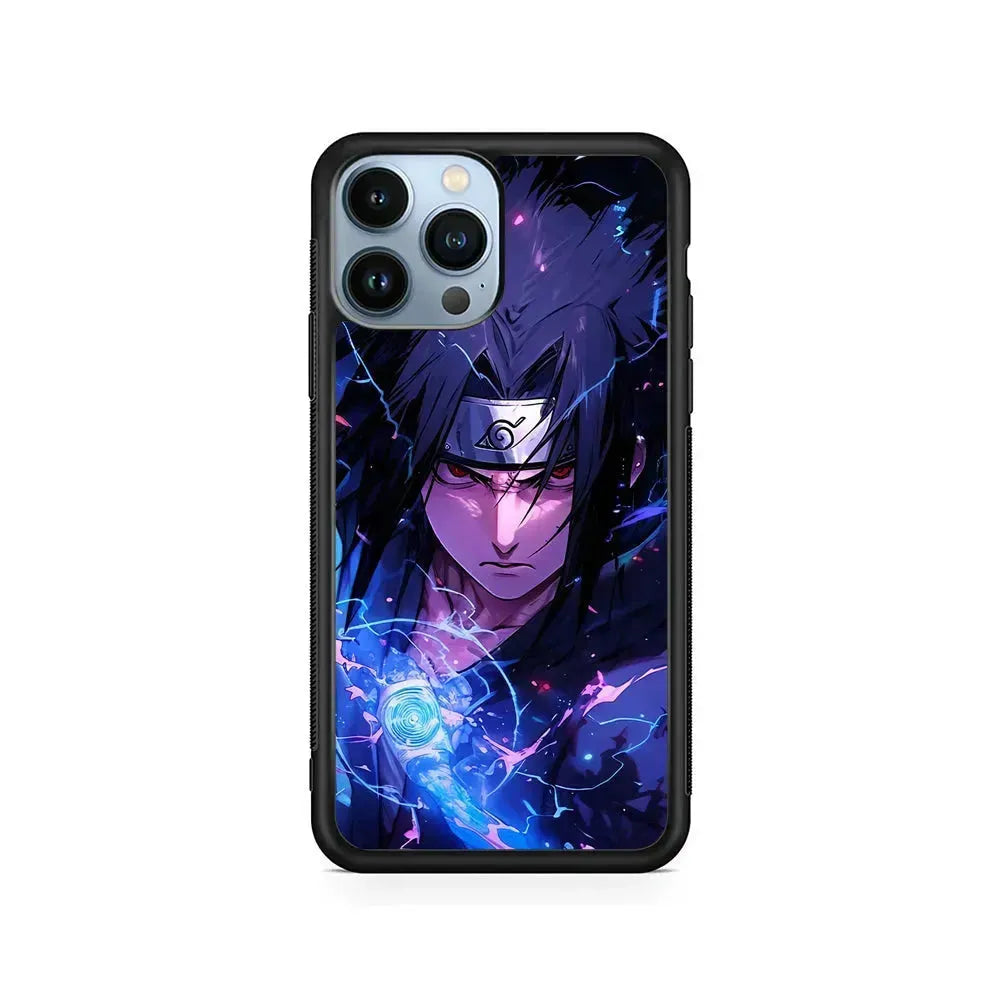 Uchiha Sasuke Serious mode iPhone 15 Pro Max Case-Rubber / Black (2D Case)-Xtracase