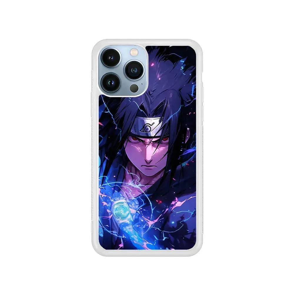 Uchiha Sasuke Serious mode iPhone 15 Pro Max Case-Rubber / White (2D Case)-Xtracase