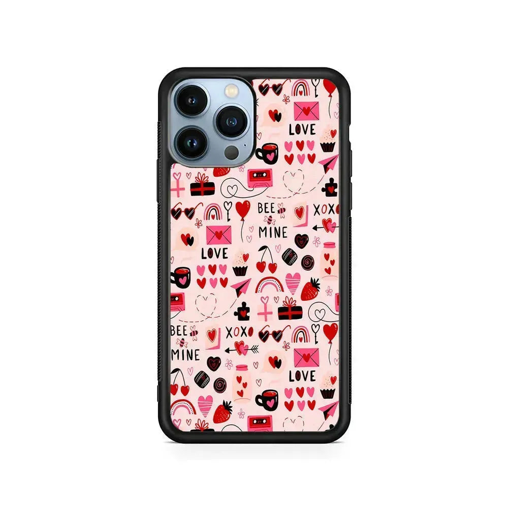 Valentine’s Day Love Pattern iPhone 15 Pro Max Case-Rubber / Black (2D Case)-Xtracase