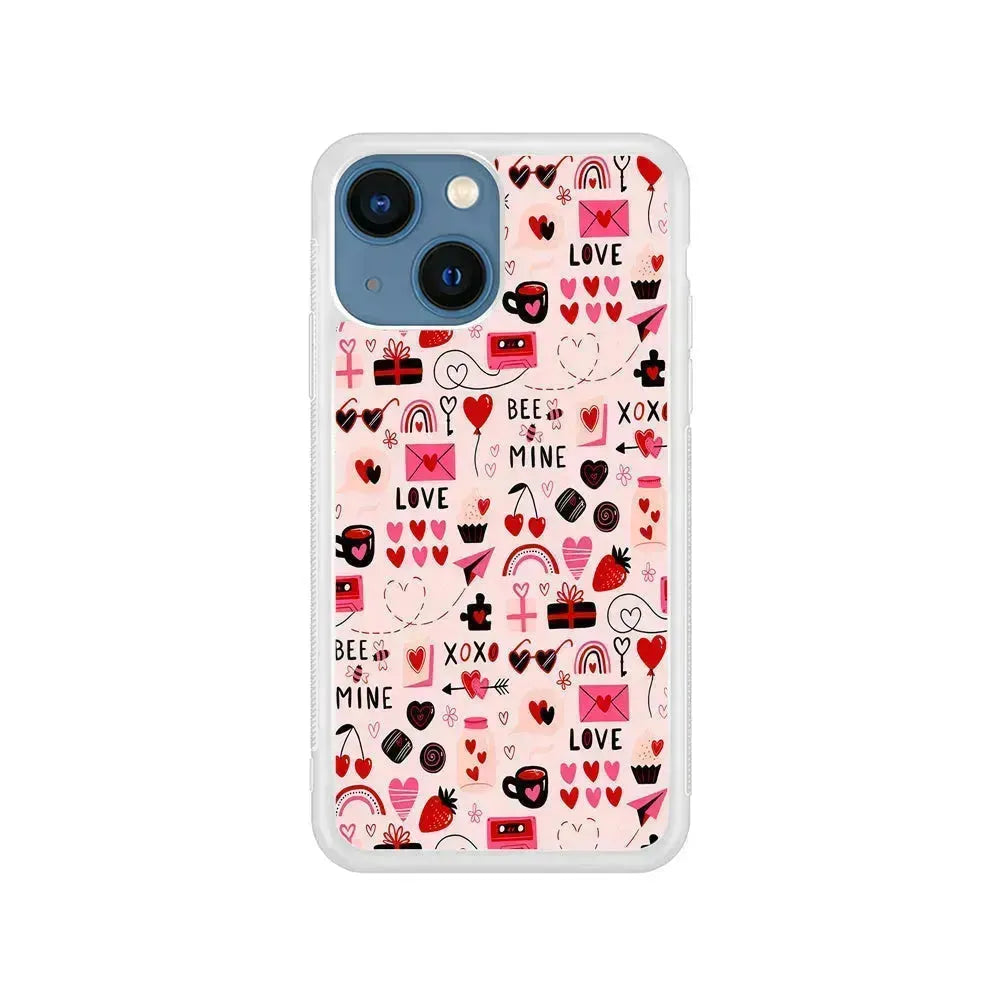 Valentine’s Day Love Pattern iPhone 13 Mini Case-Rubber / White (2D Case)-Xtracase