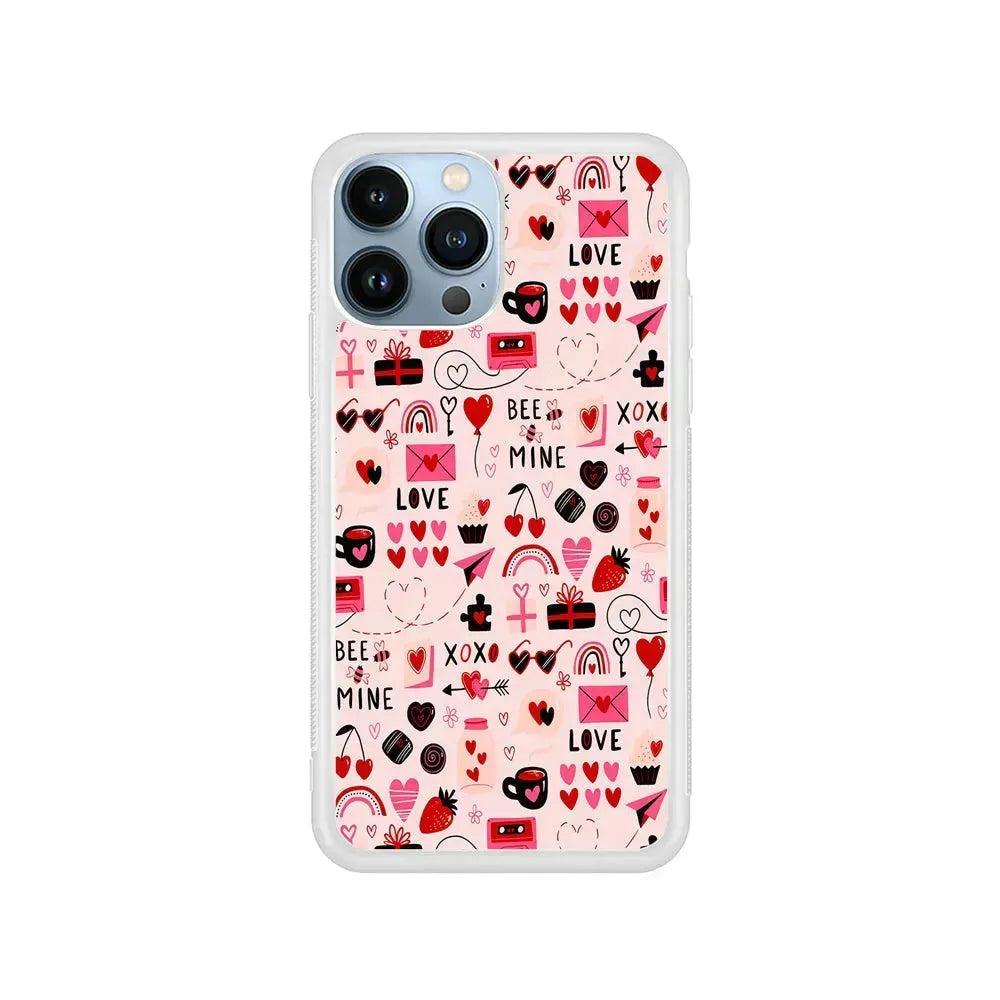 Valentine’s Day Love Pattern iPhone 15 Pro Max Case-Rubber / White (2D Case)-Xtracase