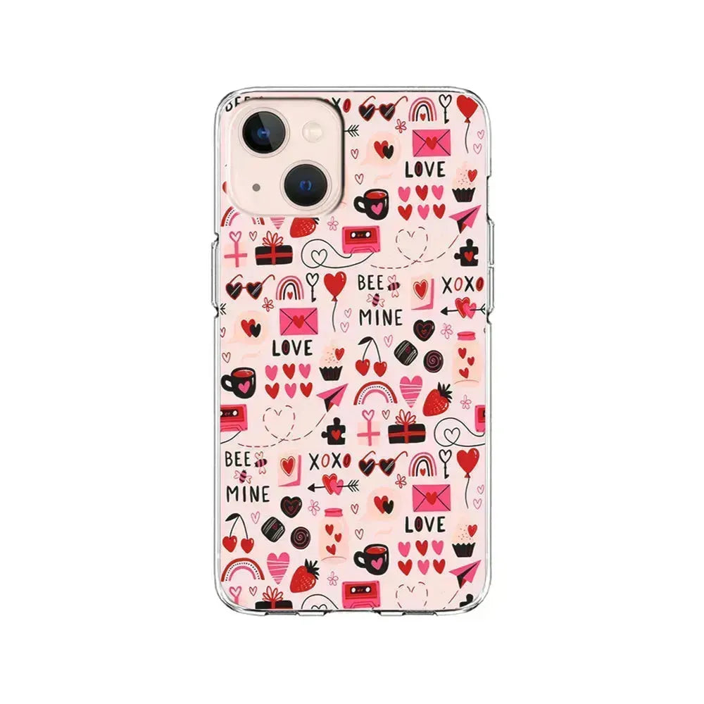 Valentine’s Day Love Pattern iPhone 13 Mini Case-Clear Soft Case-Xtracase