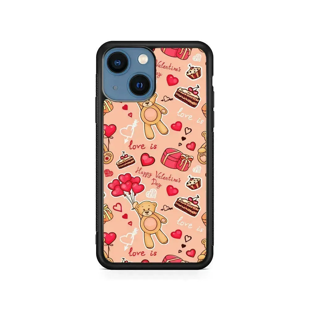 Valentine’s Day with Teddy Bears iPhone 13 Mini Case-Rubber / Black (2D Case)-Xtracase