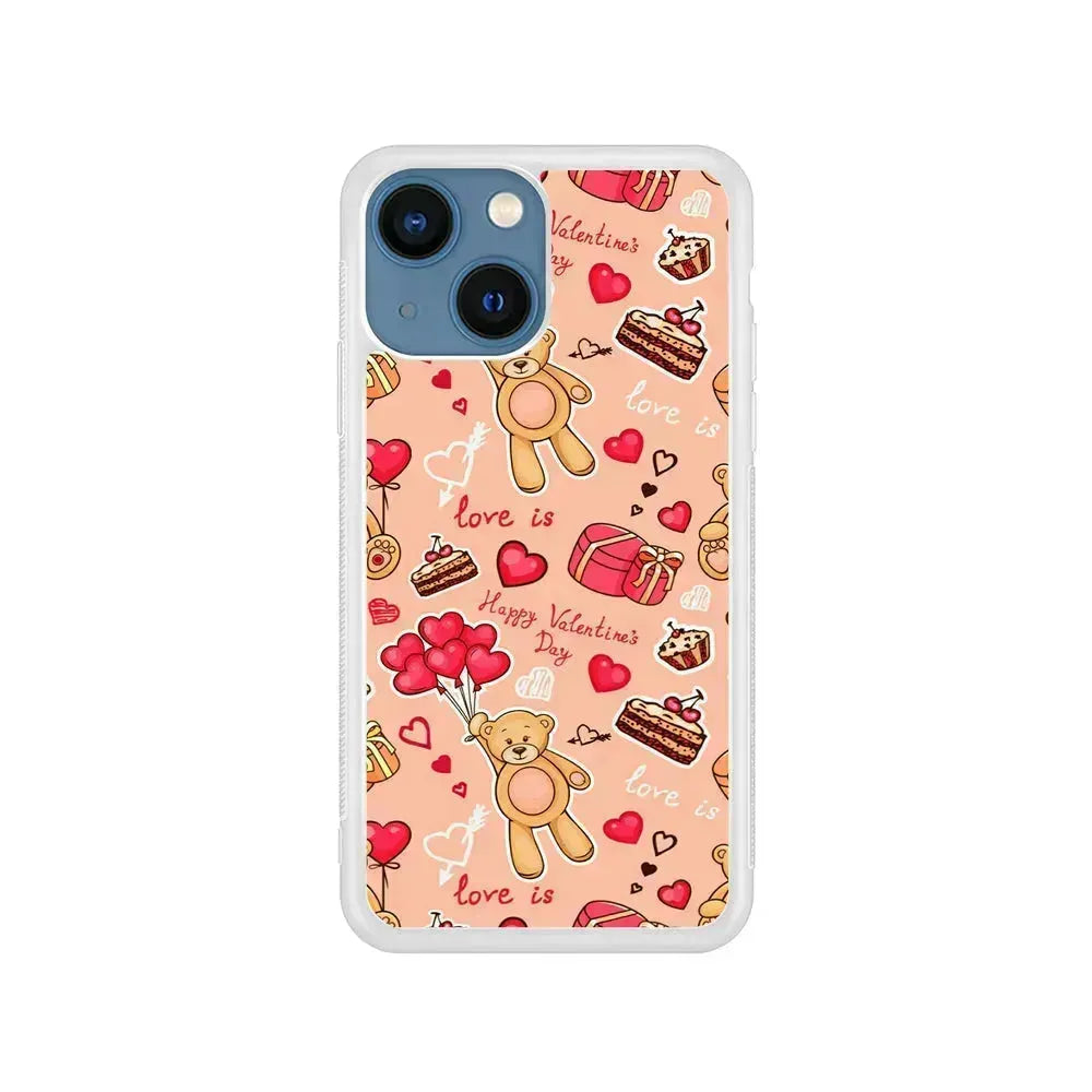 Valentine’s Day with Teddy Bears iPhone 13 Mini Case-Rubber / White (2D Case)-Xtracase