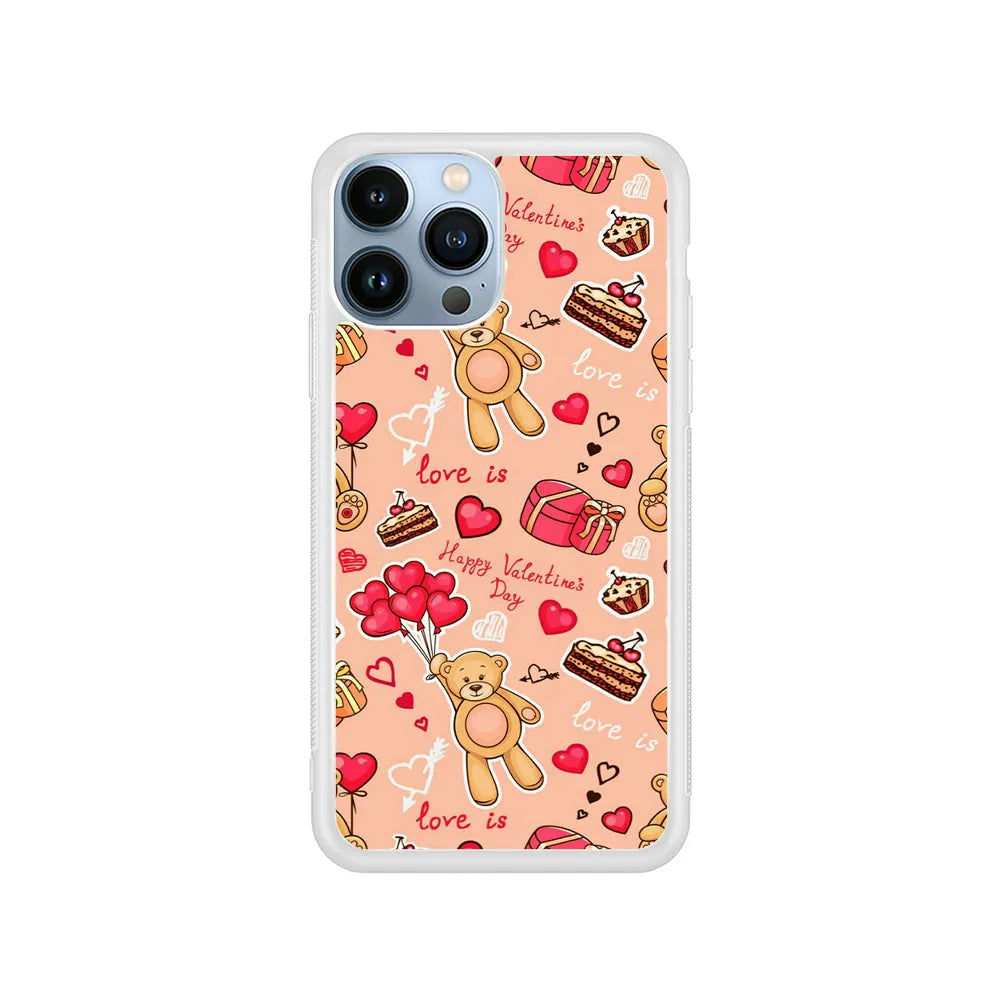 Valentine’s Day with Teddy Bears iPhone 13 Pro Case-Rubber / White (2D Case)-Xtracase