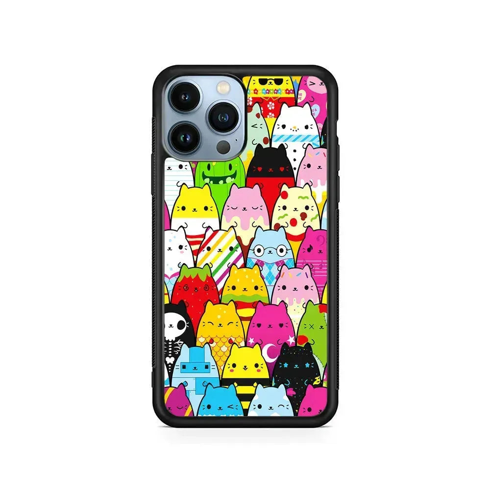 Various Cats Cartoon iPhone 15 Pro Max Case-Rubber / Black (2D Case)-Xtracase