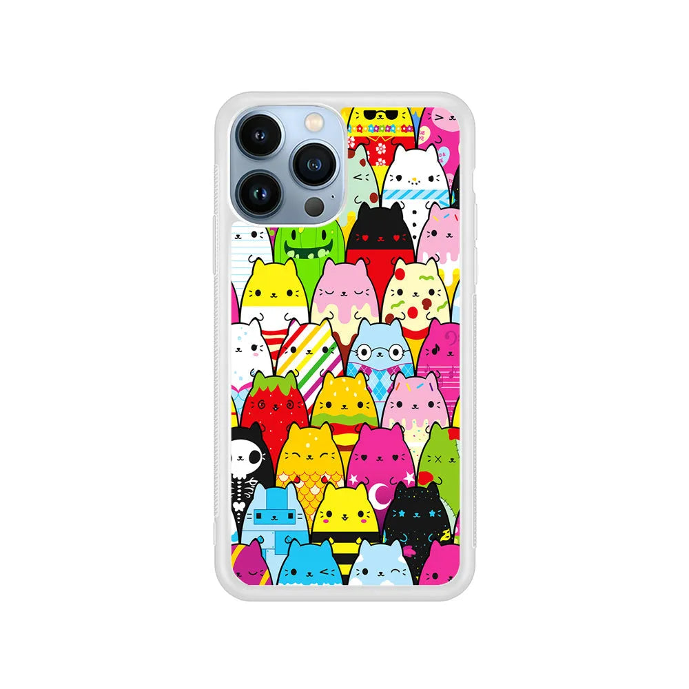 Various Cats Cartoon iPhone 13 Pro Case-Rubber / White (2D Case)-Xtracase