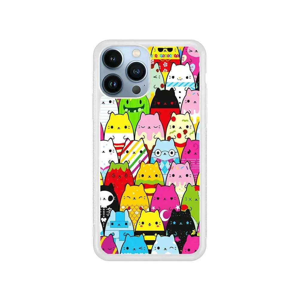 Various Cats Cartoon iPhone 15 Pro Max Case-Rubber / White (2D Case)-Xtracase