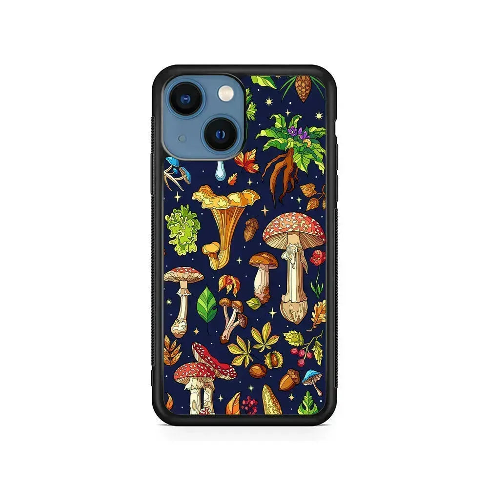 Various Mushrooms Autumn iPhone 13 Mini Case-Rubber / Black (2D Case)-Xtracase