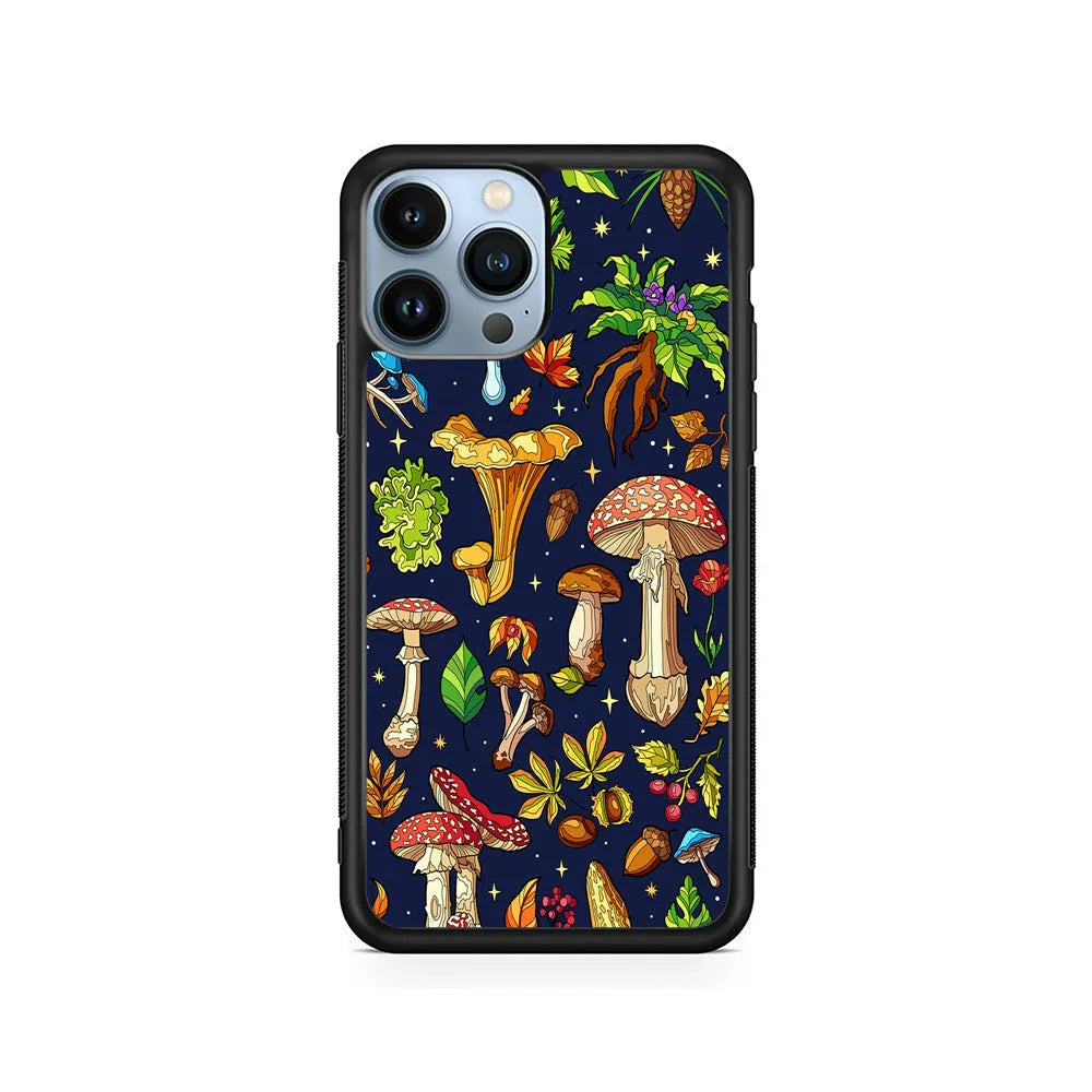 Various Mushrooms Autumn iPhone 13 Pro Case-Rubber / Black (2D Case)-Xtracase