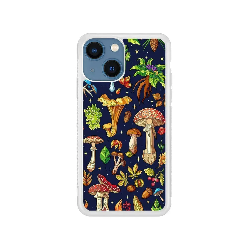 Various Mushrooms Autumn iPhone 13 Mini Case-Rubber / White (2D Case)-Xtracase