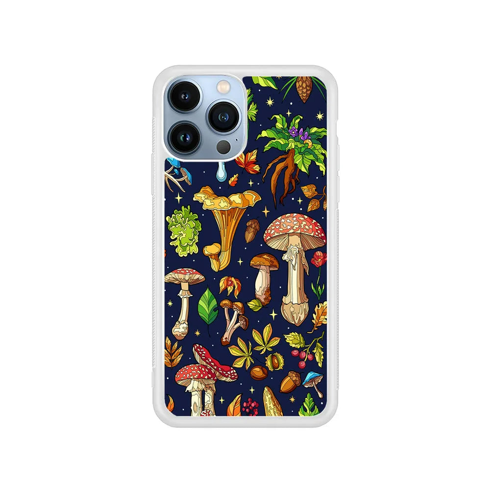 Various Mushrooms Autumn iPhone 13 Pro Case-Rubber / White (2D Case)-Xtracase
